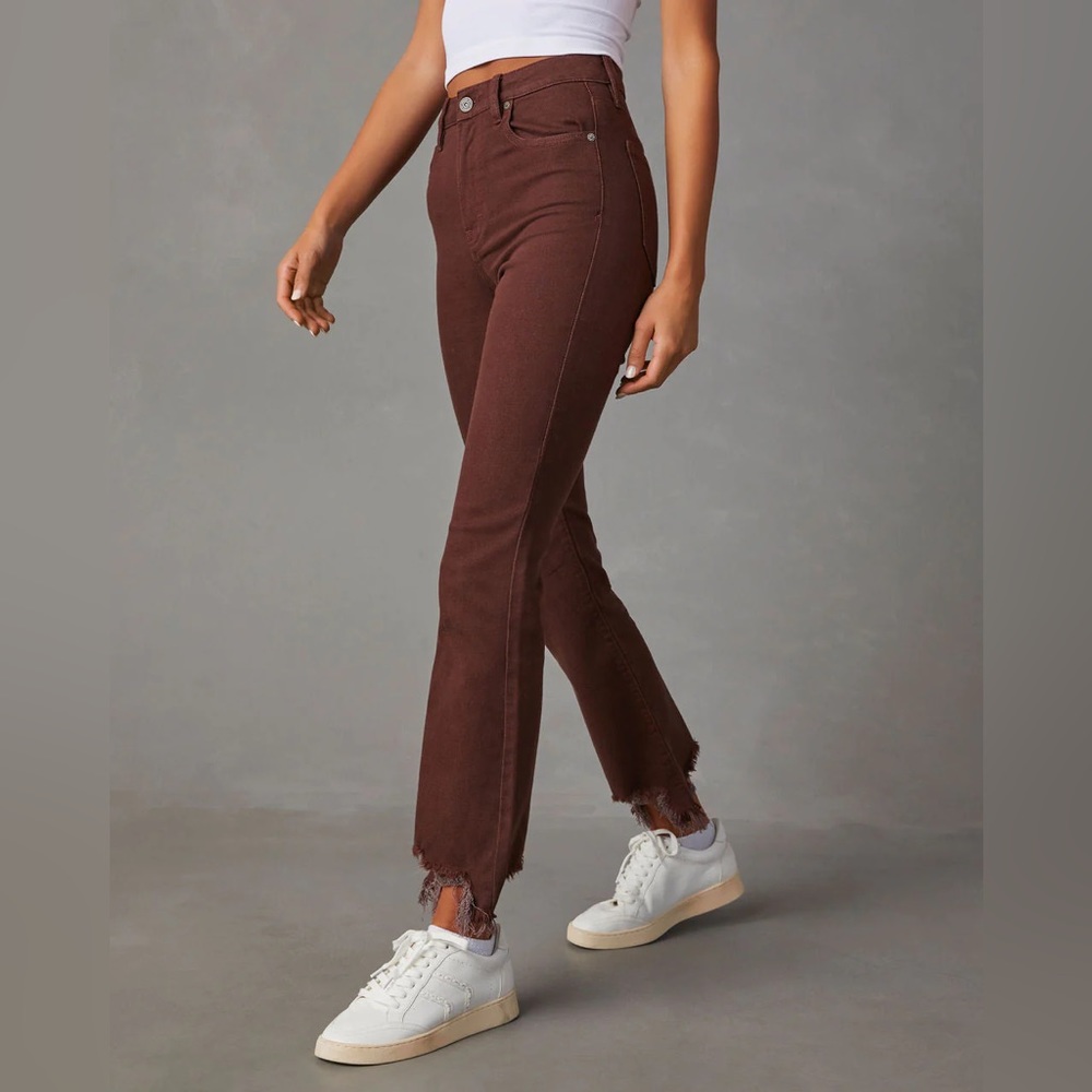 NWT VICI Leonard Cropped High Rise Distressed Jeans - Chocolate Brown